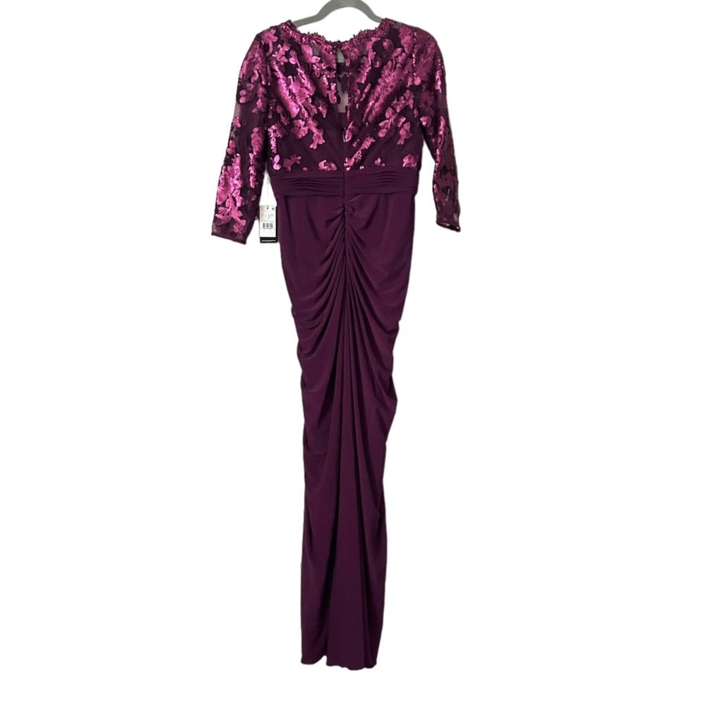 NWT Adrianna Papell Sequin Illusion 3/4 Sleeve Ruched Skirt Gown - Picture 3 of 10